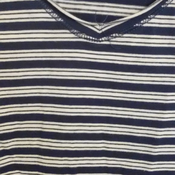 Blue White Stripes Tee-Shirt Short Sleeve Sz 4 (Fits L) - Picture 2 of 3